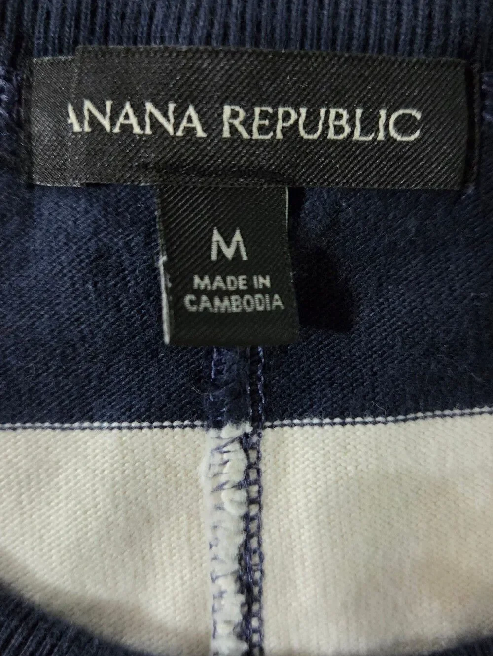 Banana Republic Men's Heavy Jersey Navy Preppy Stripe Boxy Pullover Shirt